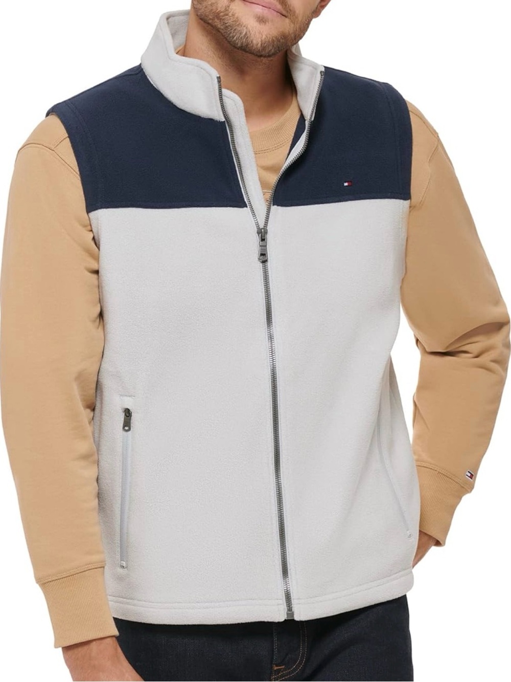 Tommy Hilfiger Large Two-Tone Fleece Vest in Navy and Light Gray NWT
